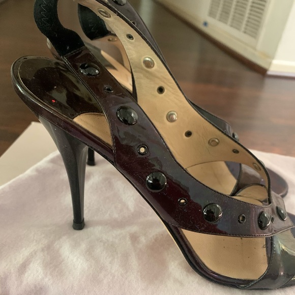 Jimmy Choo Petrol Patent Black Sandals Heels 40 - Picture 4 of 7